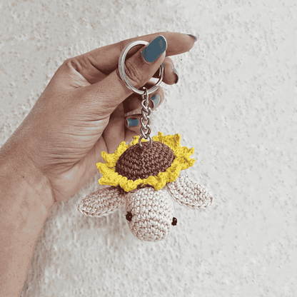 Petalback Sunflower Turtle Keychain – Cute & Eco - Friendly Accessory – Gift on Brown Living™. SKU: WT - PT - 01. Img 1.