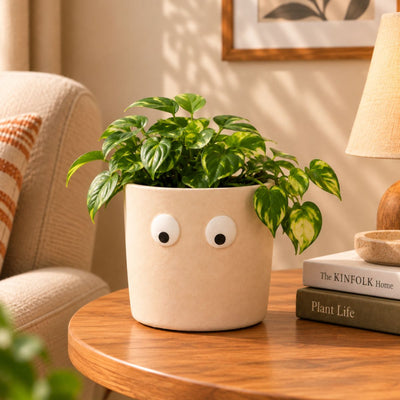 Petite Face Planter Set of 2 | Orange & White Decorative Planters – Ceramic Planter on Brown Living™. SKU: D-483. Img 3.
