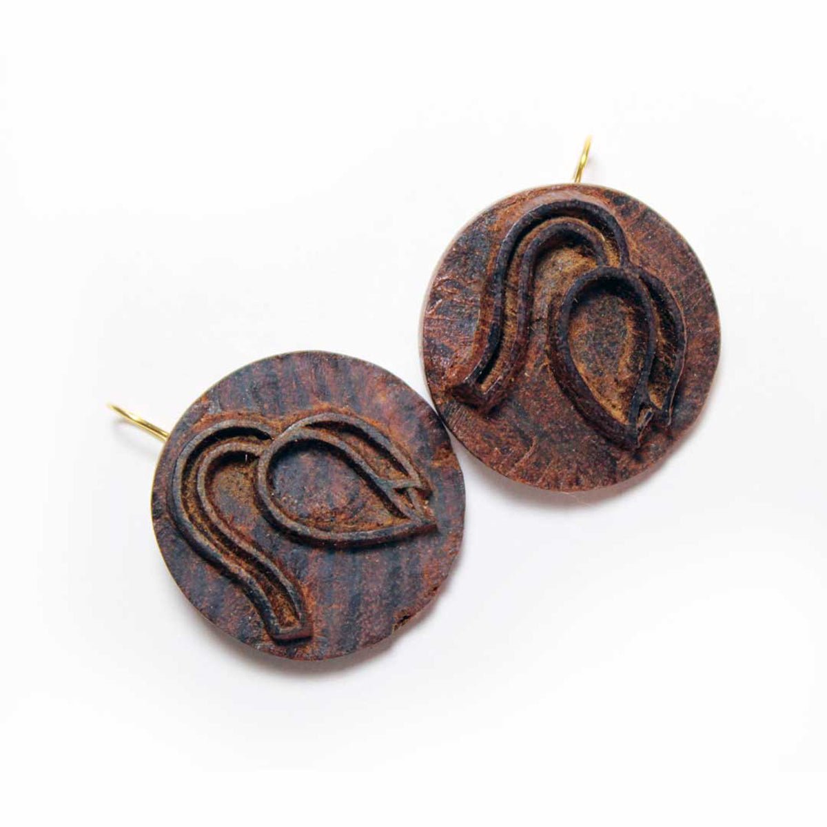 Phalguni Rekh Wooden Earrings with Wood Block Carving} – Jewellery on Brown Living™. SKU: UARKHWJER003. Img 1.