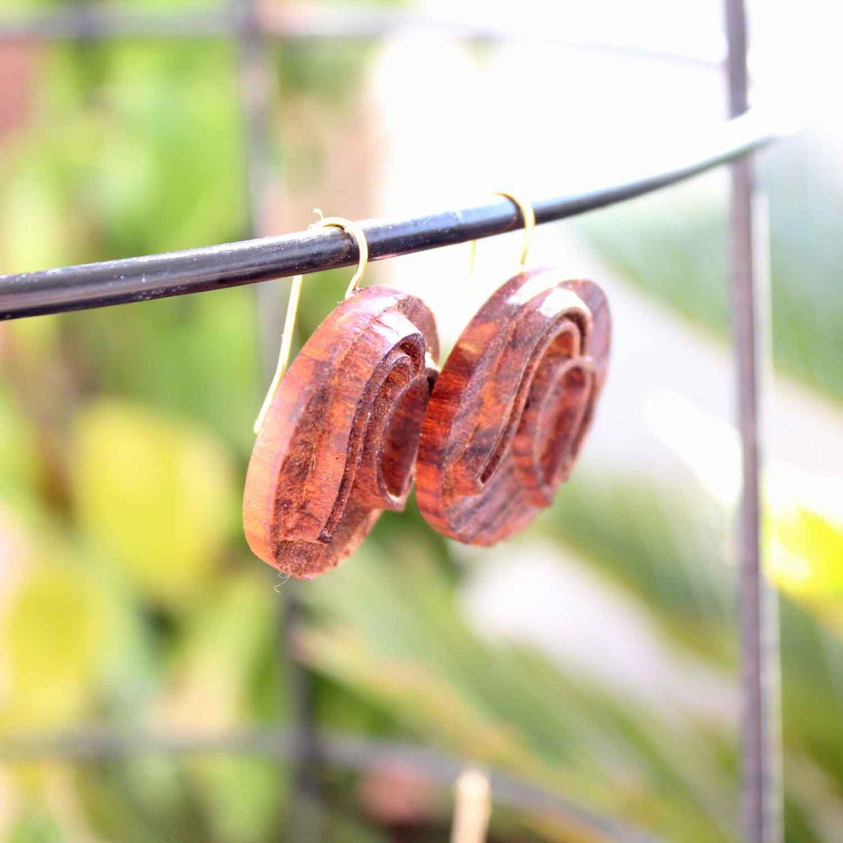 Phalguni Rekh Wooden Earrings with Wood Block Carving} – Jewellery on Brown Living™. SKU: UARKHWJER003. Img 3.