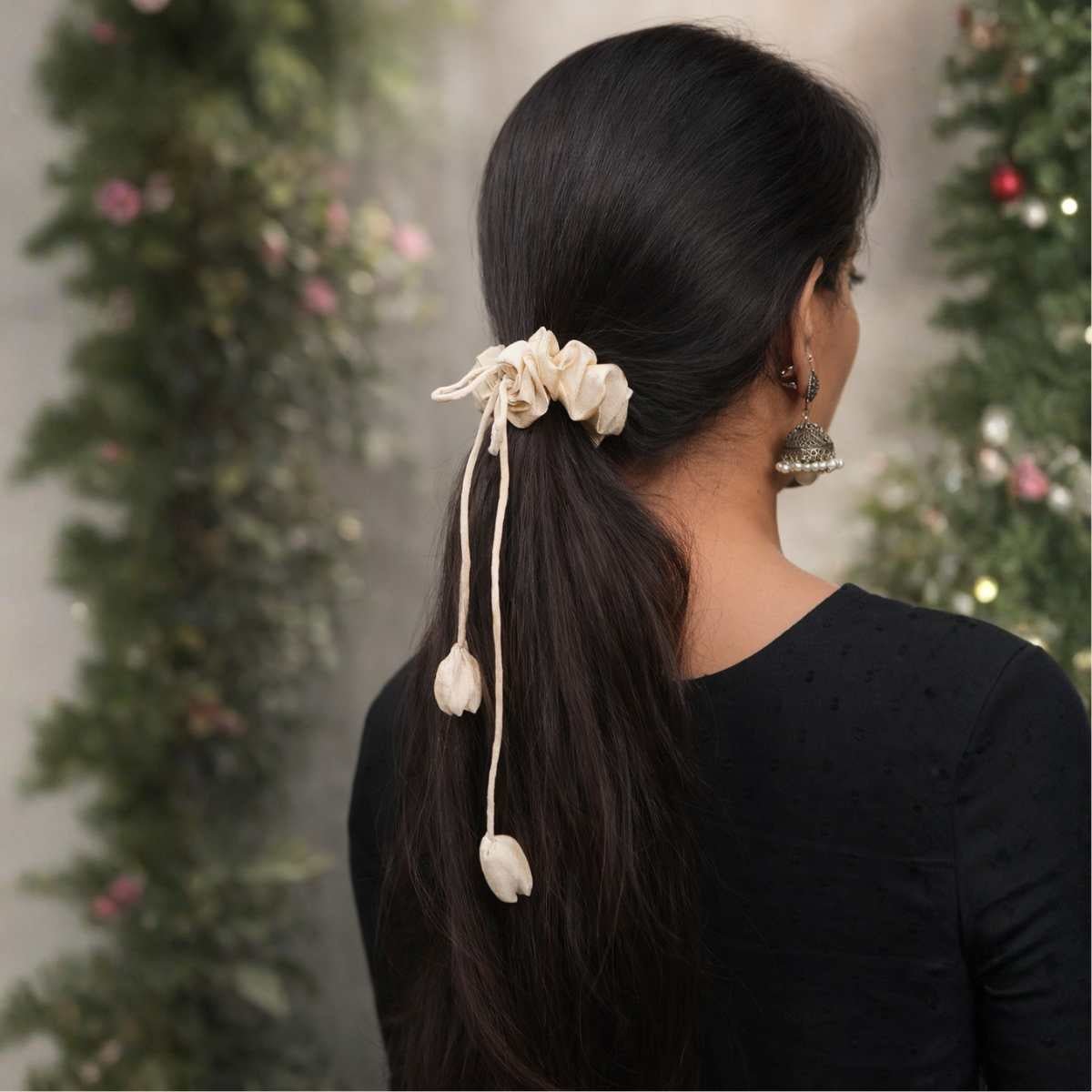 Phir Se Phool Scrunchies Pack Of 3 | Floral Fabric Hair Accessories – Womens Accessories on Brown Living™. SKU: JDSHS003. Img 5.