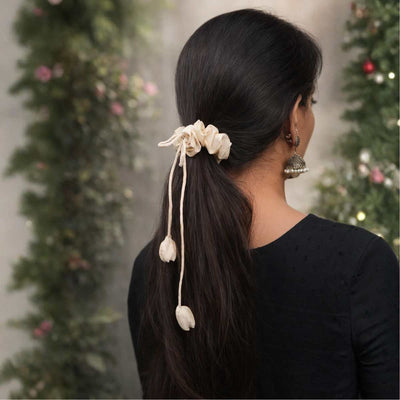 Phir Se Phool Scrunchies Pack Of 3 | Floral Fabric Hair Accessories – Womens Accessories on Brown Living™. SKU: JDSHS003. Img 5.