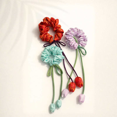 Phir Se Phool Scrunchies Pack Of 3 | Floral Fabric Hair Accessories – Womens Accessories on Brown Living™. SKU: JDSHS003. Img 1.