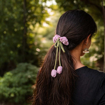 Phir Se Phool Scrunchies Pack Of 3 | Floral Fabric Hair Accessories – Womens Accessories on Brown Living™. SKU: JDSHS003. Img 6.