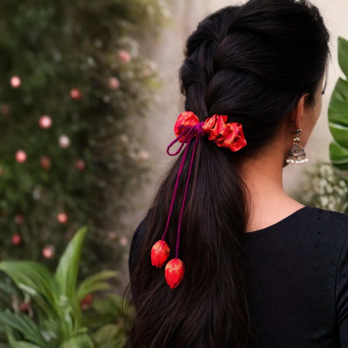 Phir Se Phool Scrunchies Pack Of 3 | Floral Fabric Hair Accessories – Womens Accessories on Brown Living™. SKU: JDSHS003. Img 4.