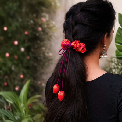 Phir Se Phool Scrunchies Pack Of 3 | Floral Fabric Hair Accessories – Womens Accessories on Brown Living™. SKU: JDSHS003. Img 4.