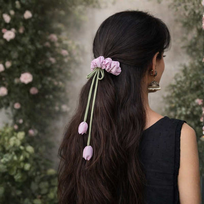 Phir Se Phool Scrunchies Pack Of 3 | Floral Fabric Hair Accessories – Womens Accessories on Brown Living™. SKU: JDSHS003. Img 3.