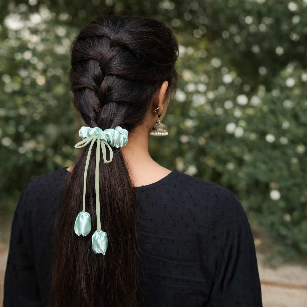 Phir Se Phool Scrunchies Pack Of 3 | Floral Fabric Hair Accessories – Womens Accessories on Brown Living™. SKU: JDSHS003. Img 2.