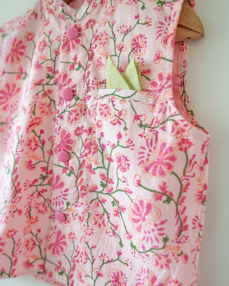 Phool Cotton Pink Floral Bandi – Kids Ethnic Sets by Love The World Today available on Brown Living™. 6 - 12 M . SKU: C34B2FB612. Img 6.