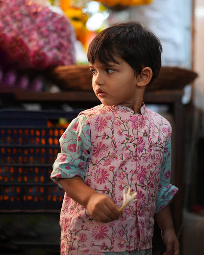 Phool Cotton Pink Floral Bandi – Kids Ethnic Sets by Love The World Today available on Brown Living™. 6 - 12 M . SKU: C34B2FB612. Img 3.