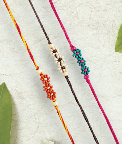 Phool Leher Rakhi - Set of 3 – Rakhi on Brown Living™. SKU: GUL-20. Img 1.