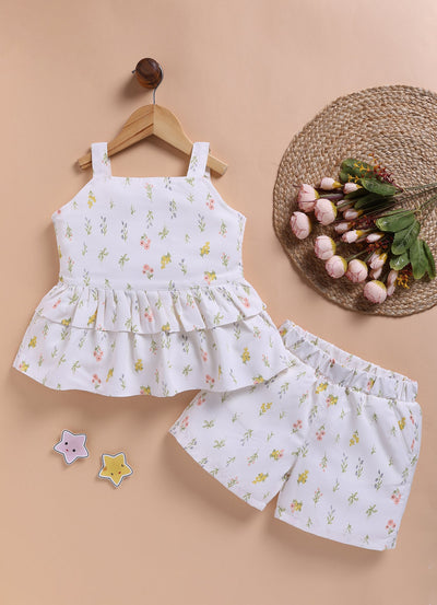 Phulwari Girls Cotton Co - ord Set | Floral Printed Comfortable Outfit – Kids Daywear Sets on Brown Living™. SKU: PWG23M1. Img 1.