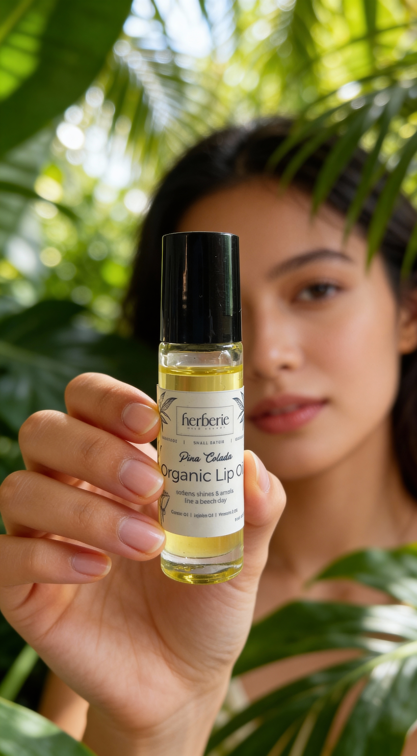 Pina Colada Organic Lip Oil | Hydrating Lip Care | 11ml – Lip Balms on Brown Living™. SKU: PCLO-11. Img 3.