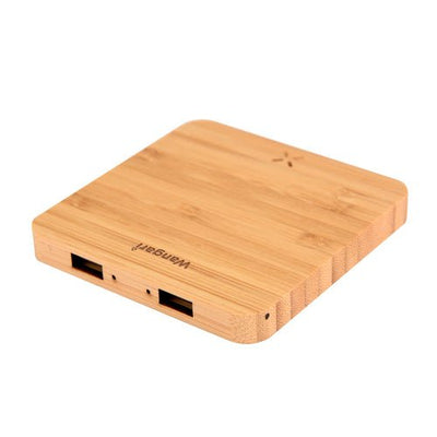 Pine 15W Square Bamboo Wireless Charger With USB Hub – Desk Accessories on Brown Living™. SKU: WAW9002. Img 3.