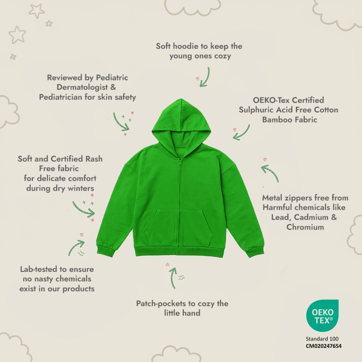 Pine Green Hoodie - Cotton Bamboo, Dye-Free & Skin Friendly – Kids Sweaters on Brown Living™. SKU: ZGREENH-2-4Y. Img 2.