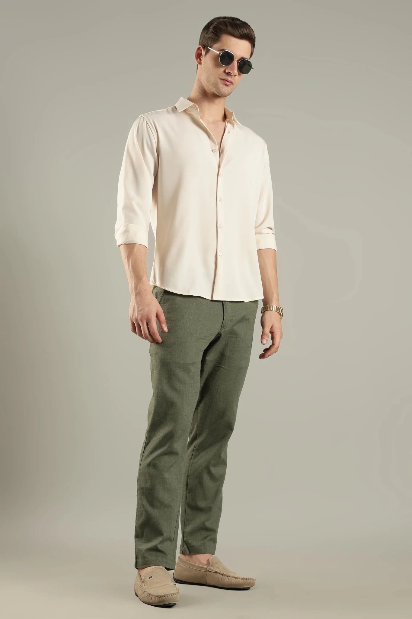Pine Green Pure Linen Trousers Breathable Minimal Pants – Mens Pants on Brown Living™. SKU: LN-GR-TR-30. Img 1.