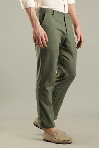 Pine Green Pure Linen Trousers Breathable Minimal Pants – Mens Pants on Brown Living™. SKU: LN-GR-TR-30. Img 5.