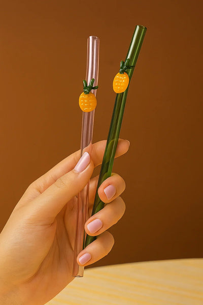 Pineapple Collection Glass Straw Stirrers - Set of 2 – Drinking Straws & Stirrers on Brown Living™. SKU: PNAB - STRW. Img 1.