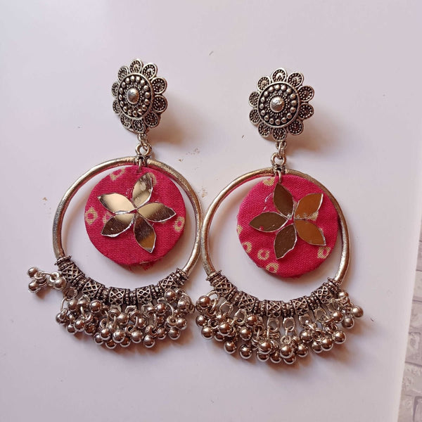 Pink Bandhani Printed Fabric Bali Ghungroo Earrings | Verified Sustainable Womens earrings on Brown Living™