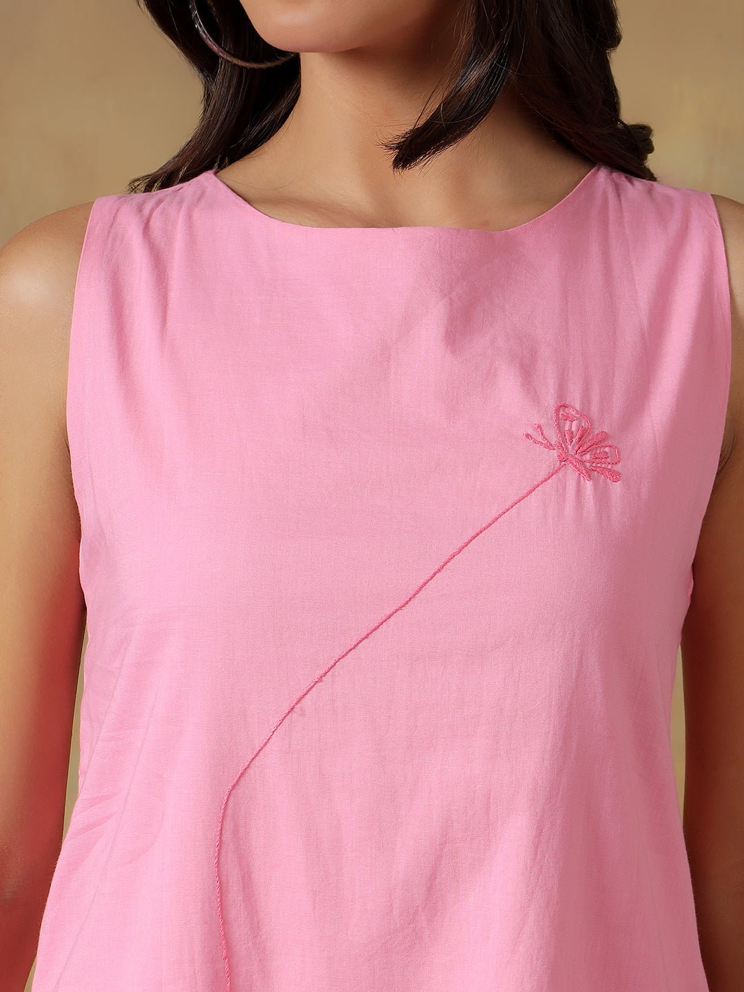 Pink Cotton Handcrafted Chikankari Racerback Dress – Womens Dress on Brown Living™. SKU: IHAND01SP. Img 5.