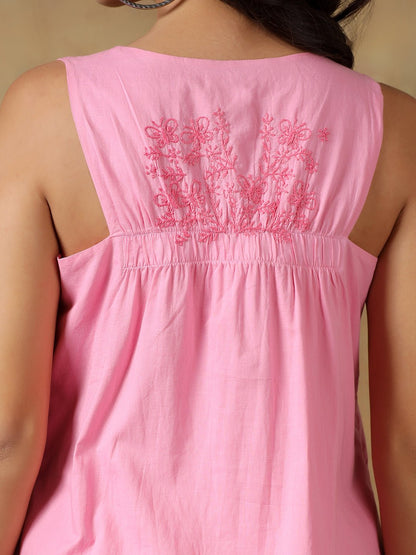 Pink Cotton Handcrafted Chikankari Racerback Dress – Womens Dress on Brown Living™. SKU: IHAND01SP. Img 6.