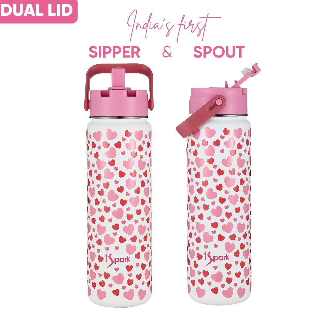 Pink Dual Lid Insulated Bottle (Straw + Sipper) – Bottles & Sippers on Brown Living™. SKU: HRT-750. Img 2.