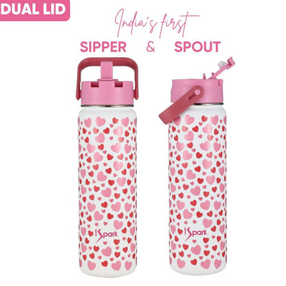 Pink Dual Lid Insulated Bottle (Straw + Sipper) – Bottles & Sippers on Brown Living™. SKU: HRT-750. Img 2.