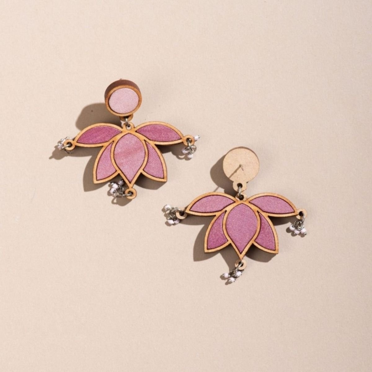Pink Festive Lotus Repurposed Fabric & Wood| Choker & Earrings Set – Womens Earrings on Brown Living™. SKU: JCC027. Img 5.
