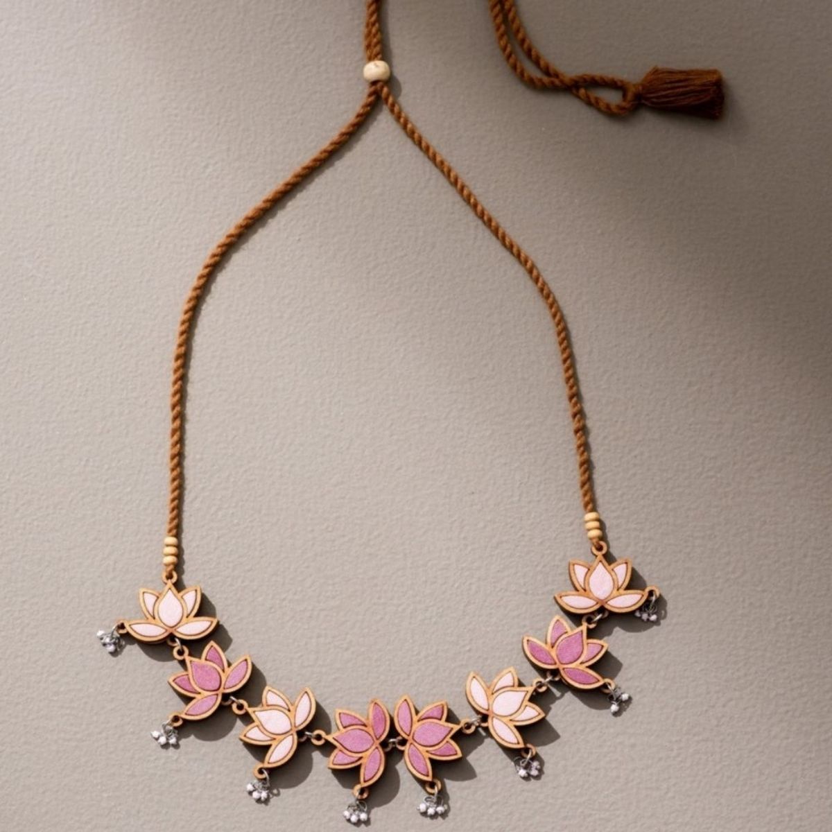 Pink Festive Lotus Repurposed Fabric & Wood| Choker & Earrings Set – Womens Earrings on Brown Living™. SKU: JCC027. Img 1.