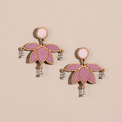 Pink Festive Lotus Repurposed Fabric & Wood| Choker & Earrings Set – Womens Earrings on Brown Living™. SKU: JCC027. Img 4.