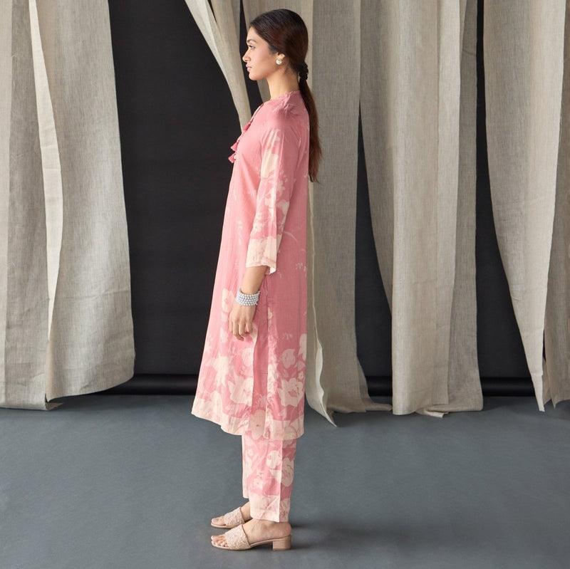 Pink Floral Tencel Kurta (Set of 2) | Verified Sustainable Womens Kurta on Brown Living™