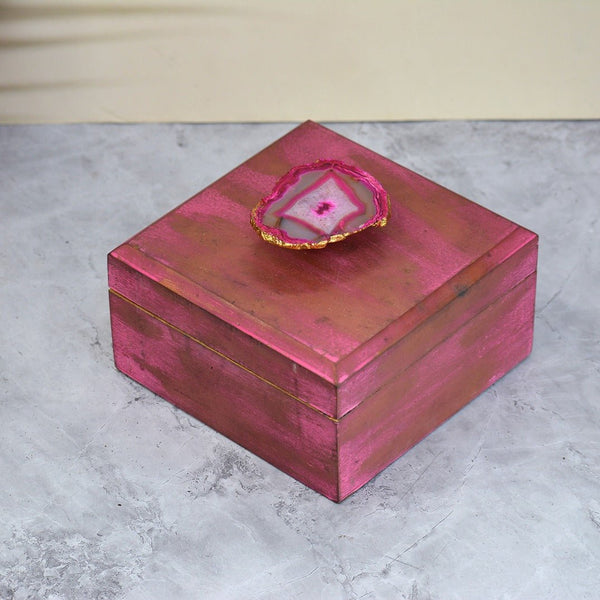 Pink Mango Wood Box with Agate Knob | Verified Sustainable by Brown Living™