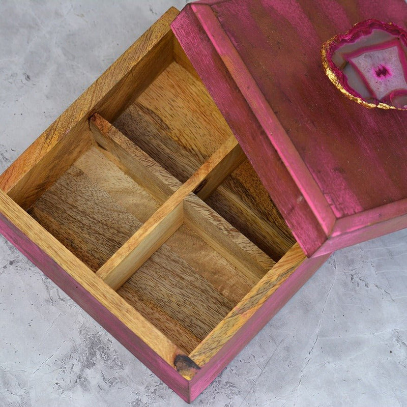 Pink Mango Wood Box with Agate Knob | Verified Sustainable Organizers on Brown Living™