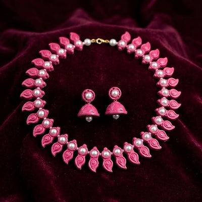 Pink Pearl Traditional Necklace Set With Earrings Ethnic Jewellery – Womens Jewelry Sets on Brown Living™. SKU: KOTT-T005. Img 2.