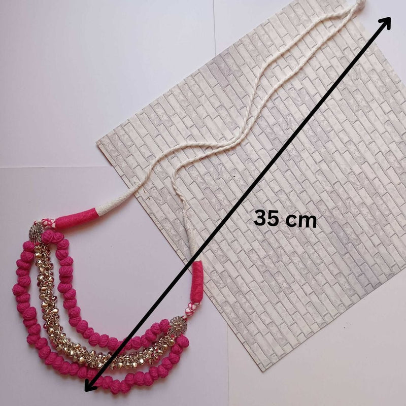 Pink Pom Pom Ghungroo Choker Plus Long Necklace | Verified Sustainable by Brown Living™