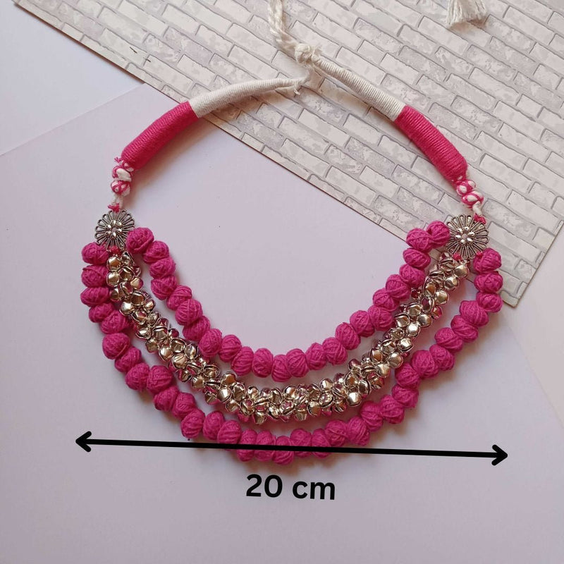 Pink Pom Pom Ghungroo Choker Plus Long Necklace | Verified Sustainable by Brown Living™