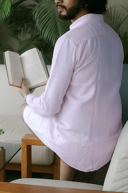 Pink Pure Linen Long - Sleeve Shirt – Lightweight & Breathable – Men Shirt on Brown Living™. SKU: ANTPLLSSPM. Img 2.