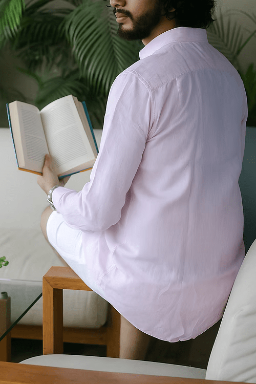 Pink Pure Linen Long - Sleeve Shirt – Lightweight & Breathable – Men Shirt on Brown Living™. SKU: ANTPLLSSPM. Img 2.