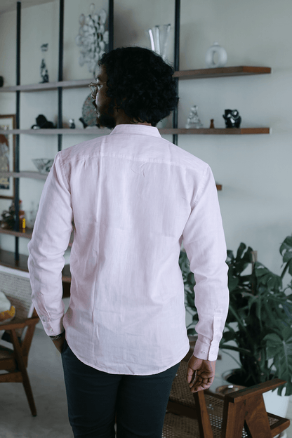 Pink Pure Linen Mandarin - Long Sleeve Shirt – Men Shirt on Brown Living™. SKU: ANTPLMLSSPM. Img 2.