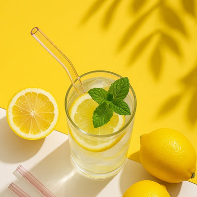 Pink Saphire Glass Straws (Set of 6) – Drinking Straws & Stirrers on Brown Living™. SKU: PNK - SAP - 6 - 8. Img 2.