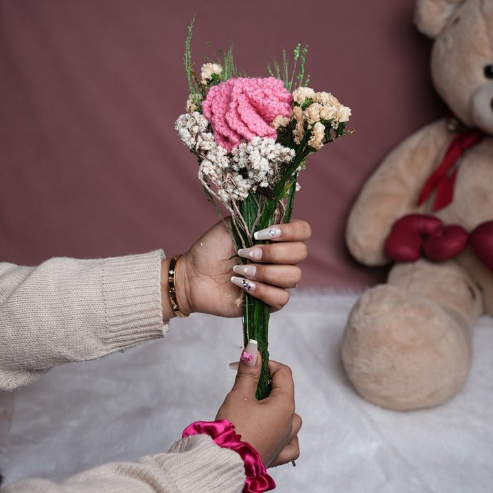 Pink Whisper Crochet Carnations | Handcrafted Floral Décor – Home Decor on Brown Living™. SKU: DF-397. Img 1.