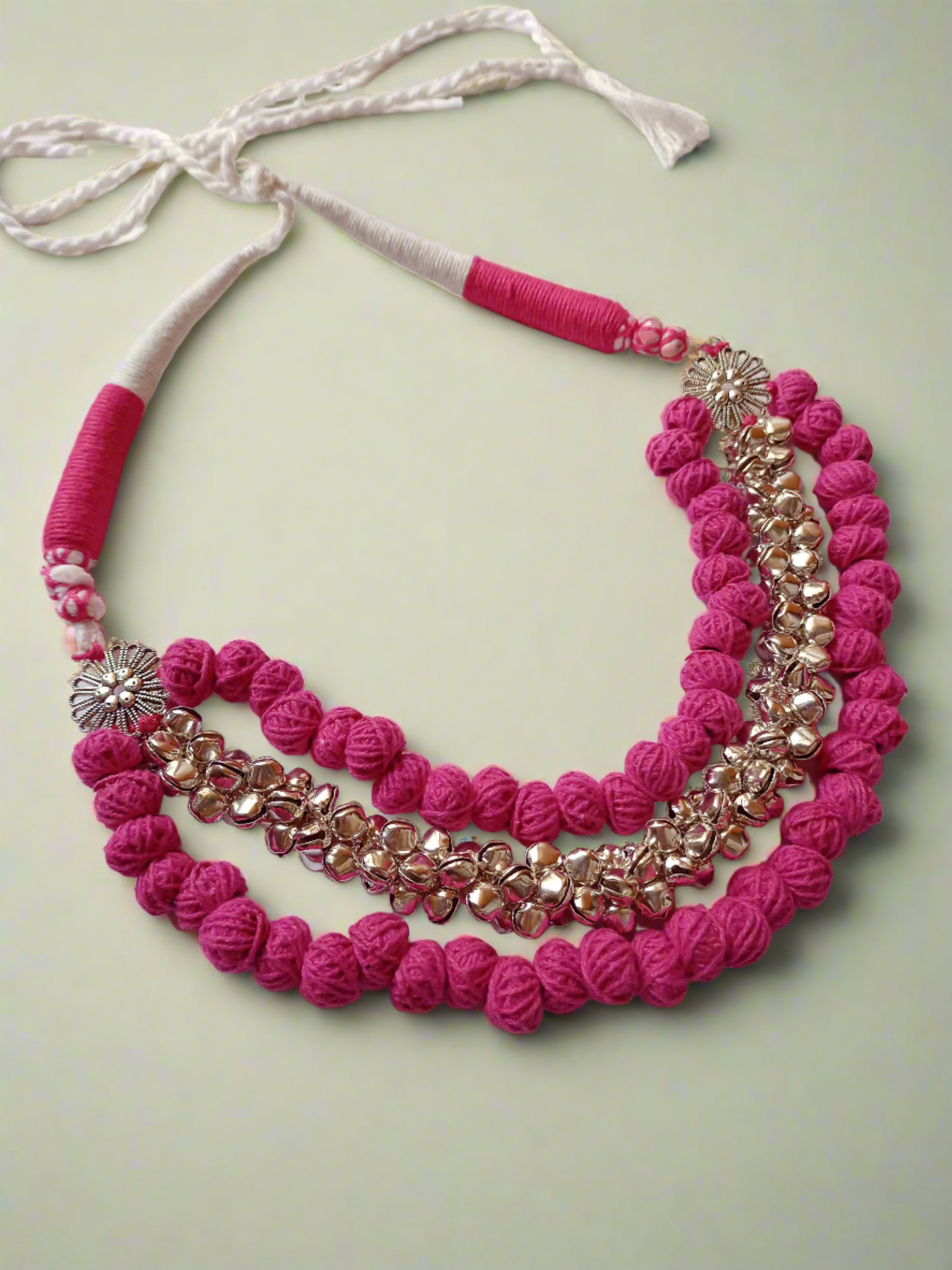 Pink Pom Pom Ghungroo Choker Plus Long Necklace