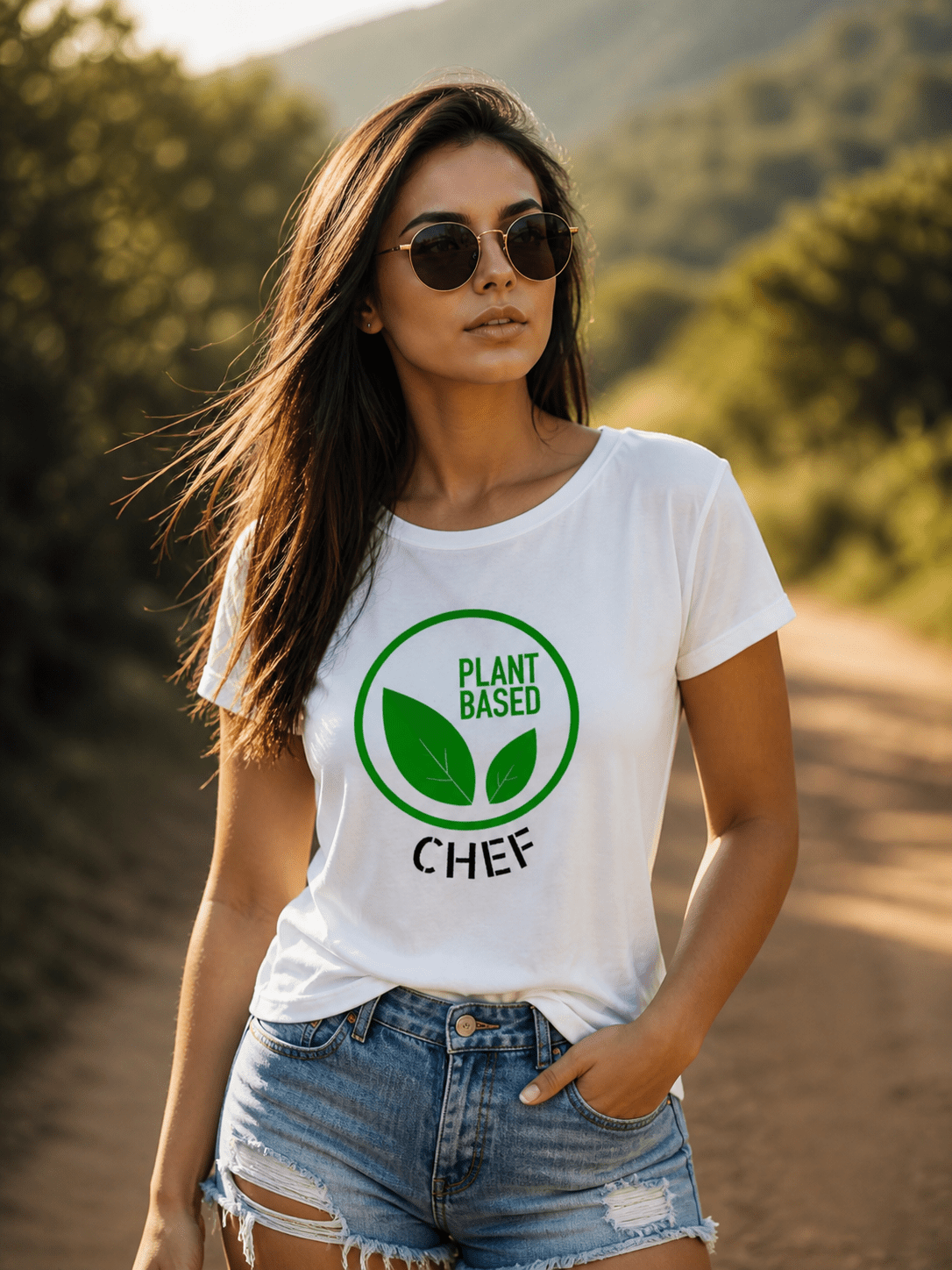 Plant Based Chef Unisex Cotton T-Shirt | Relaxed Fit Graphic Tee – Mens T-Shirt on Brown Living™. SKU: chef-White-S. Img 1.