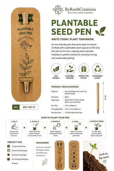 Plantable Eco-Friendly Seed Pen | Sustainable Green Stationery – Pens on Brown Living™. SKU: BRC-PSP-01. Img 4.