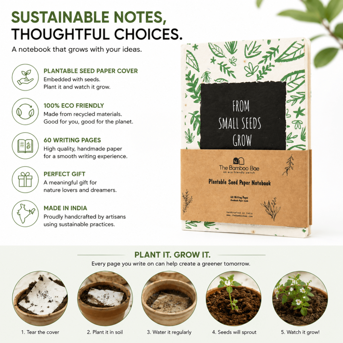 Plantable Notebook | Seed Paper Cover | Eco Friendly Diary – Notebooks & Notepads on Brown Living™. SKU: TBB-57. Img 5.