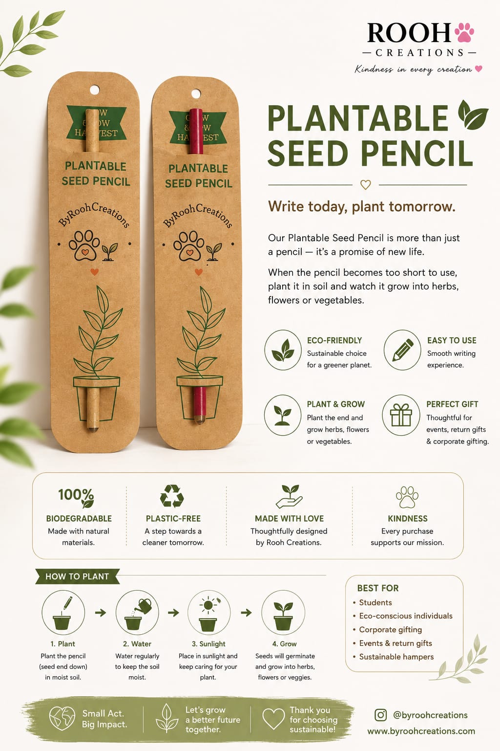 Plantable Seed Pencil Write, Plant & Grow | Eco-Friendly Stationery – Pencils on Brown Living™. SKU: BRC-PSP-001. Img 4.