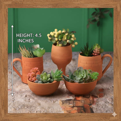 Planter Set of 5 –Coffee Mug & Bowl Ceramic Indoor & Outdoor Planters – Home & Garden on Brown Living™. SKU: PL13-5. Img 2.