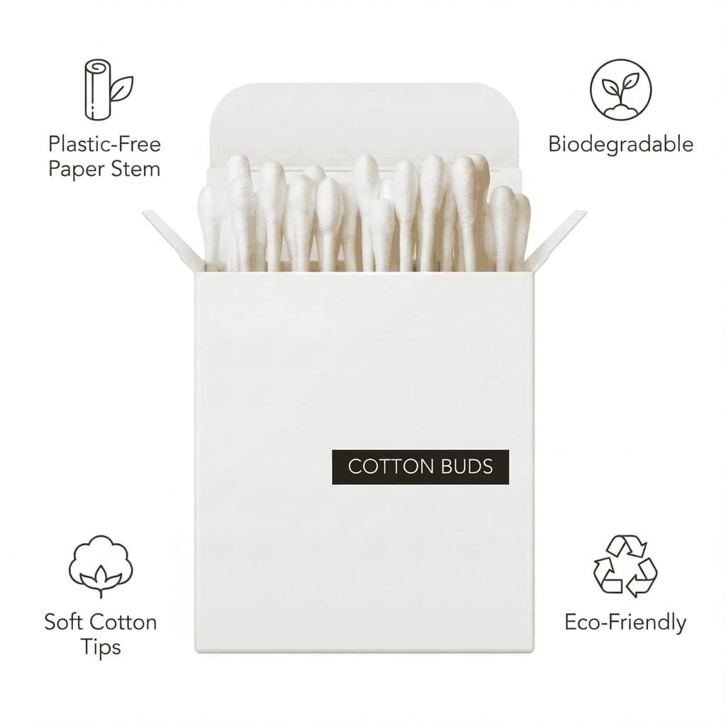 Plastic - Free Cotton Buds Pack of 4 Paper Stem Ear Buds – Ear Buds on Brown Living™. SKU: DOS-CB--01. Img 2.