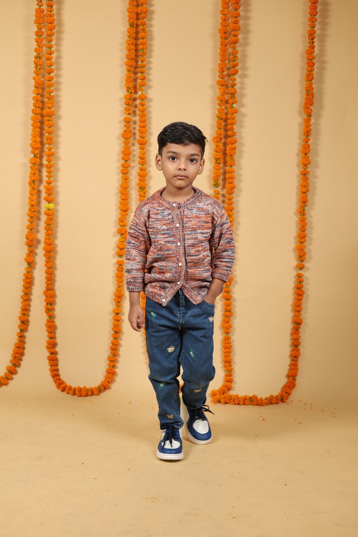 Playful Mélange Merino Wool Baby Cardigan – Herbal Dyed & Cozy – Kids Daywear Sets on Brown Living™. SKU: MCM23001. Img 1.