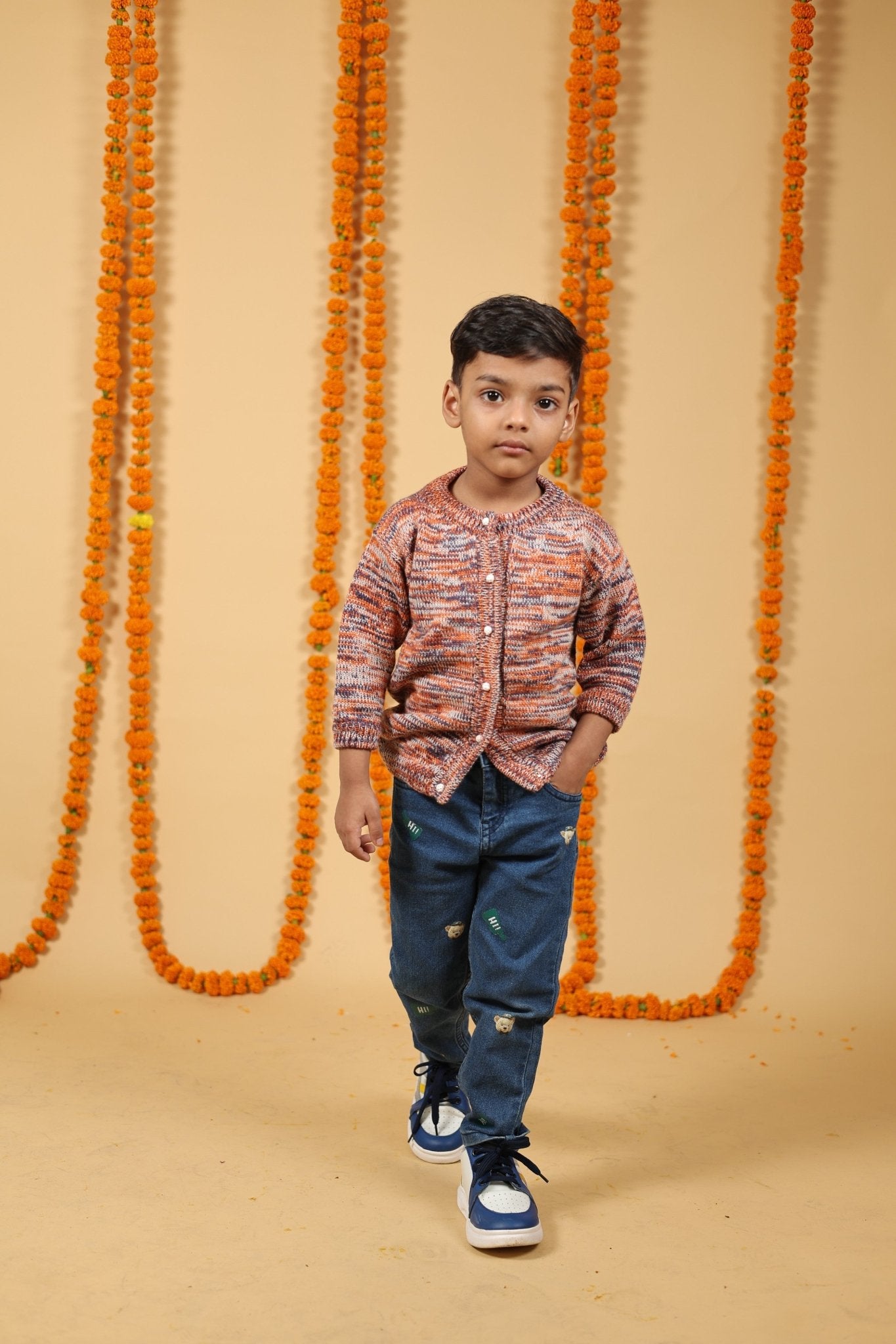 Playful Mélange Merino Wool Baby Cardigan – Herbal Dyed & Cozy – Kids Daywear Sets on Brown Living™. SKU: MCM23001. Img 4.